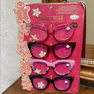 Womens 4 pair of +2.5 premium reading glasses w/spring hinges & blue light lense